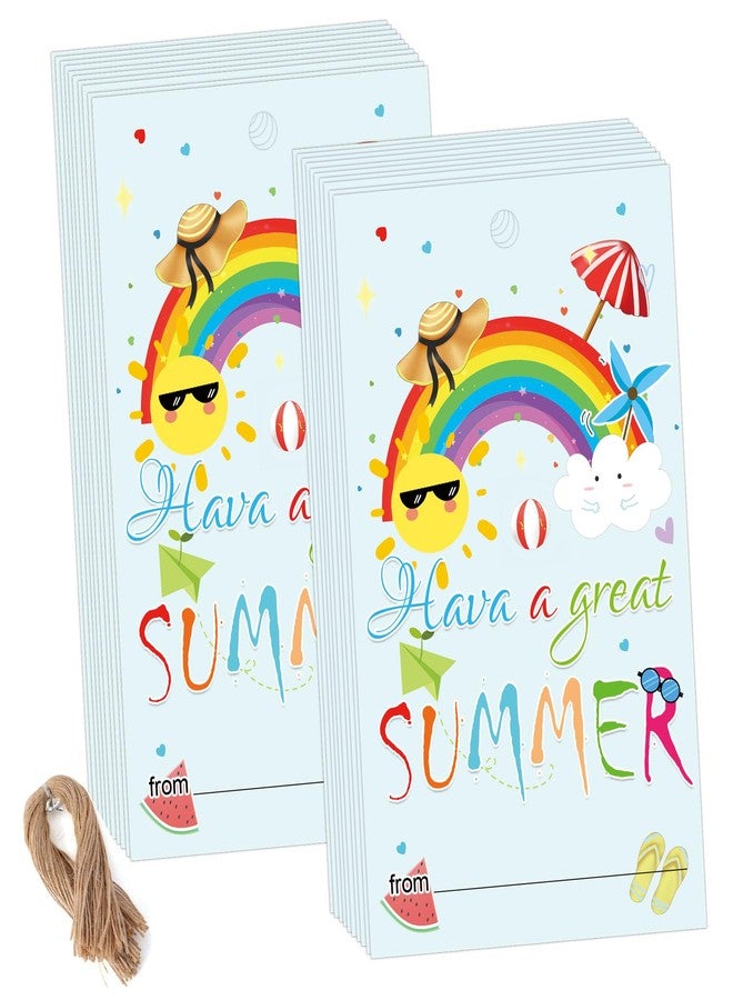 SMARSTICKER Summer Gift Tags with String 2 x 3.5 Inch Hope Your Summers is Popping with Fun Hello Sumer Name Tags End of School Year Cads for Envelope Party Favors 50 Pack - Image 1